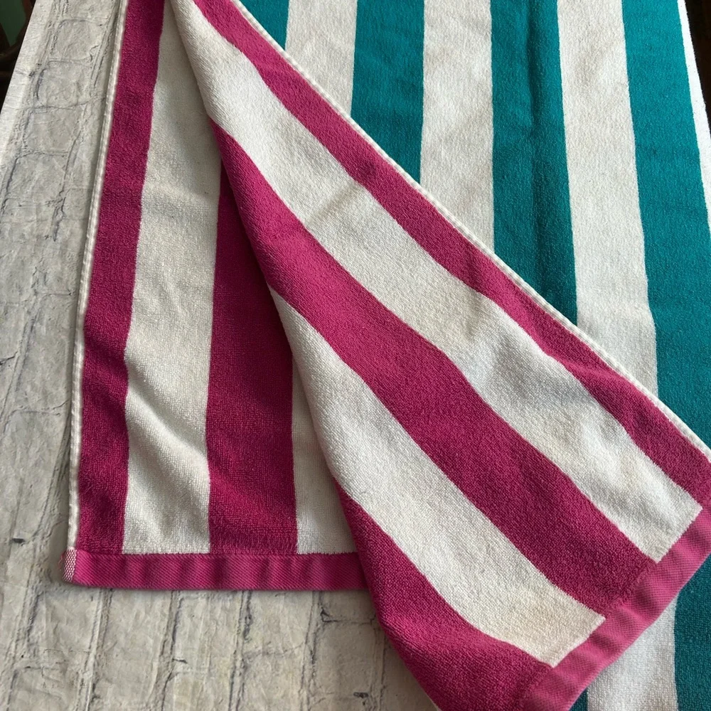 UGG STRIPED BEACH TOWEL 100% COTTON IN TURQUOISE/PINK/WHITE VARIANT